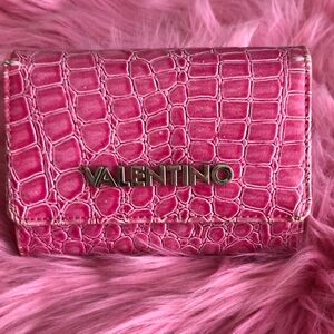 🌸Pre-Loved Mario Valentino Pink Croc-Embossed Trifold Wallet🌸